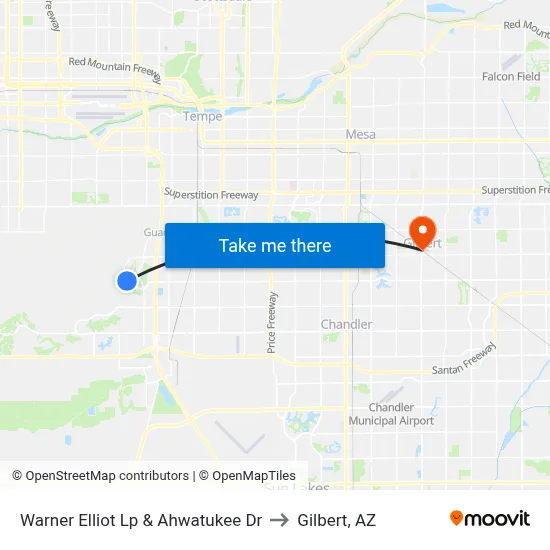 Warner Elliot Lp & Ahwatukee Dr to Gilbert, AZ map