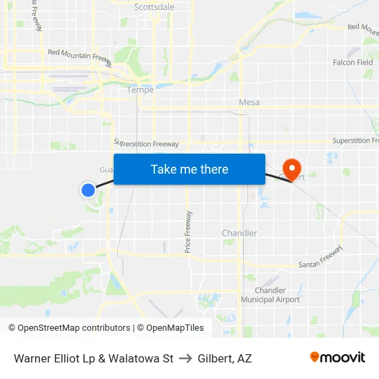Warner Elliot Lp & Walatowa St to Gilbert, AZ map