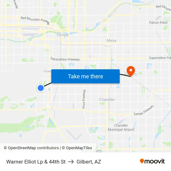 Warner Elliot Lp & 44th St to Gilbert, AZ map