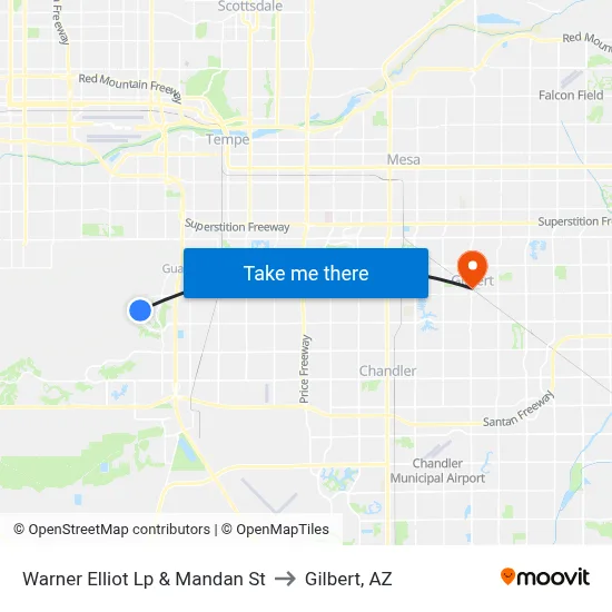 Warner Elliot Lp & Mandan St to Gilbert, AZ map