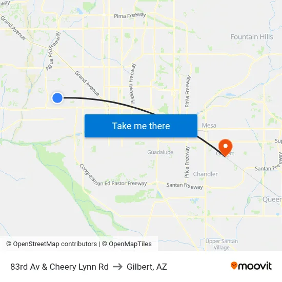 83rd Av & Cheery Lynn Rd to Gilbert, AZ map