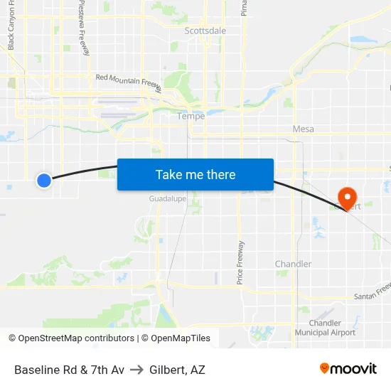 Baseline Rd & 7th Av to Gilbert, AZ map