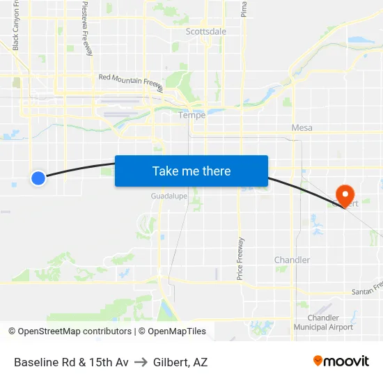 Baseline Rd & 15th Av to Gilbert, AZ map