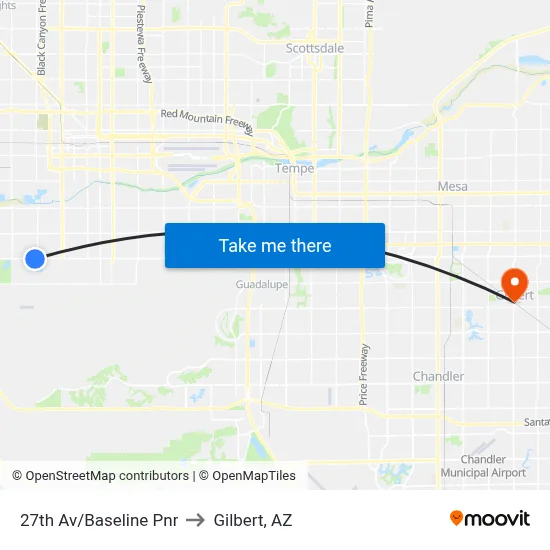 27th Av/Baseline Pnr to Gilbert, AZ map