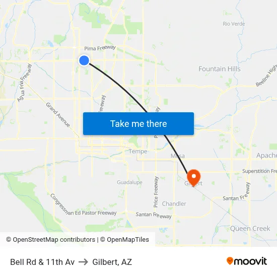 Bell Rd & 11th Av to Gilbert, AZ map