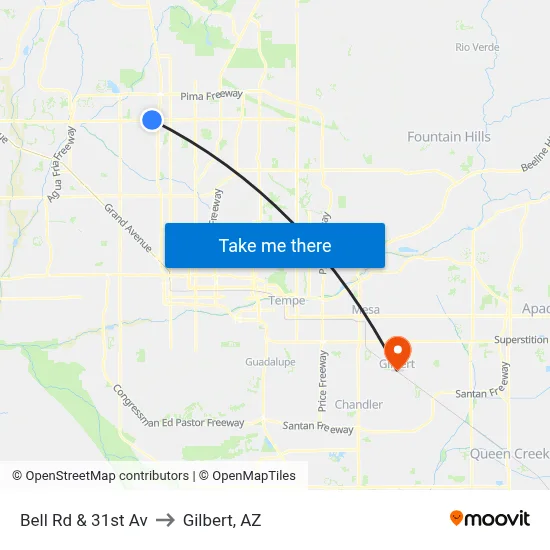 Bell Rd & 31st Av to Gilbert, AZ map