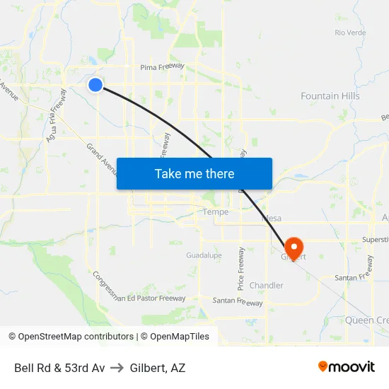 Bell Rd & 53rd Av to Gilbert, AZ map