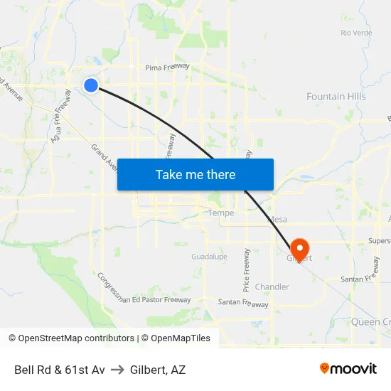 Bell Rd & 61st Av to Gilbert, AZ map