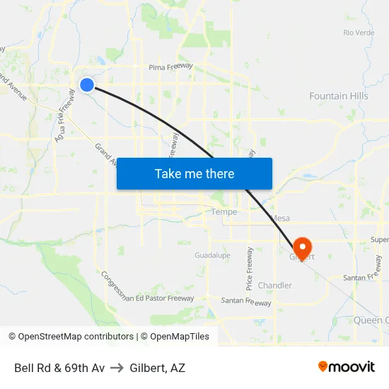Bell Rd & 69th Av to Gilbert, AZ map