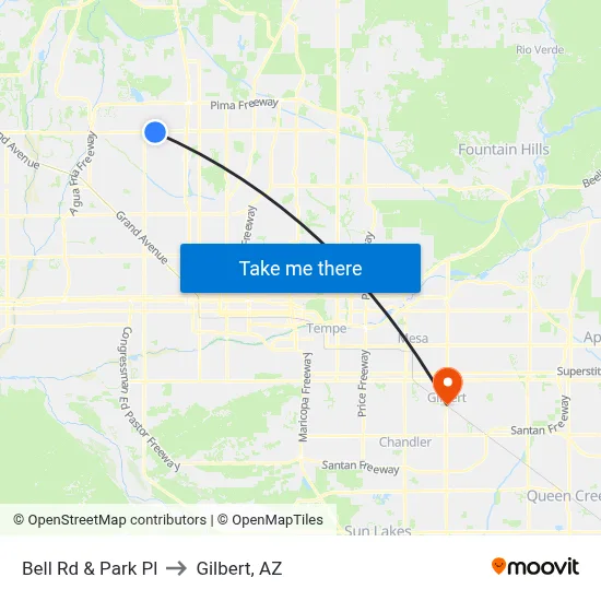 Bell Rd & Park Pl to Gilbert, AZ map