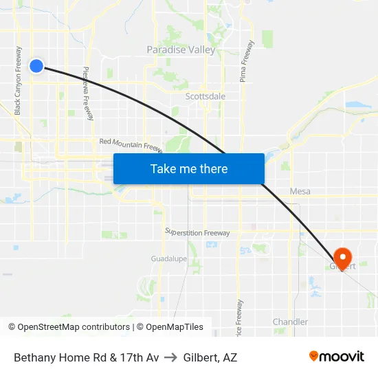 Bethany Home Rd & 17th Av to Gilbert, AZ map