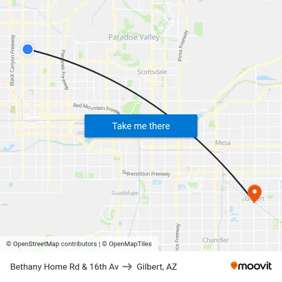 Bethany Home Rd & 16th Av to Gilbert, AZ map