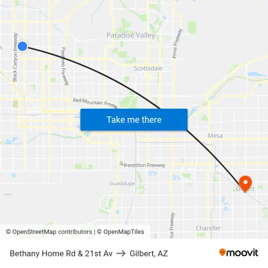 Bethany Home Rd & 21st Av to Gilbert, AZ map