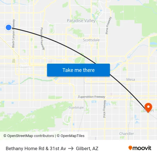 Bethany Home Rd & 31st Av to Gilbert, AZ map