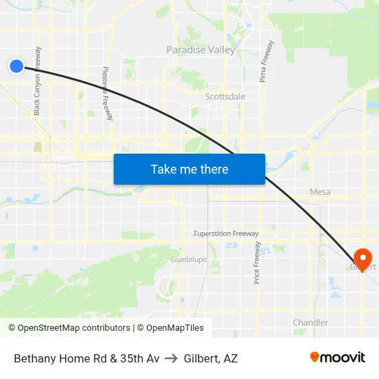 Bethany Home Rd & 35th Av to Gilbert, AZ map