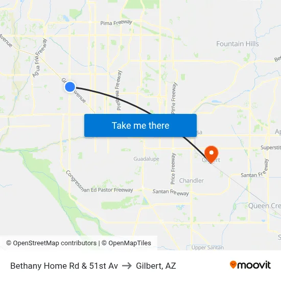 Bethany Home Rd & 51st Av to Gilbert, AZ map