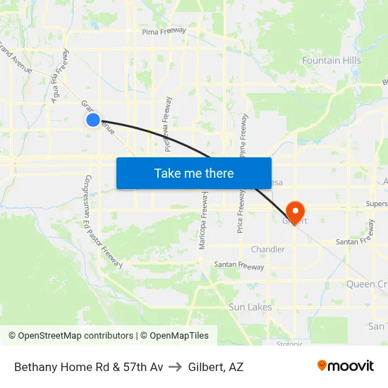Bethany Home Rd & 57th Av to Gilbert, AZ map