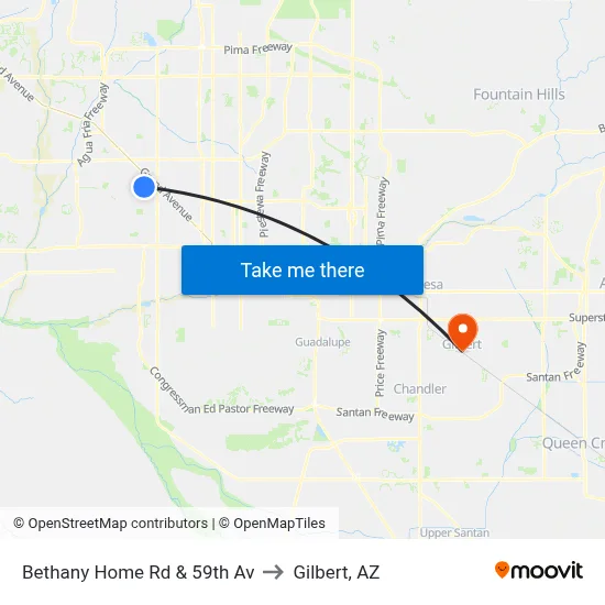 Bethany Home Rd & 59th Av to Gilbert, AZ map