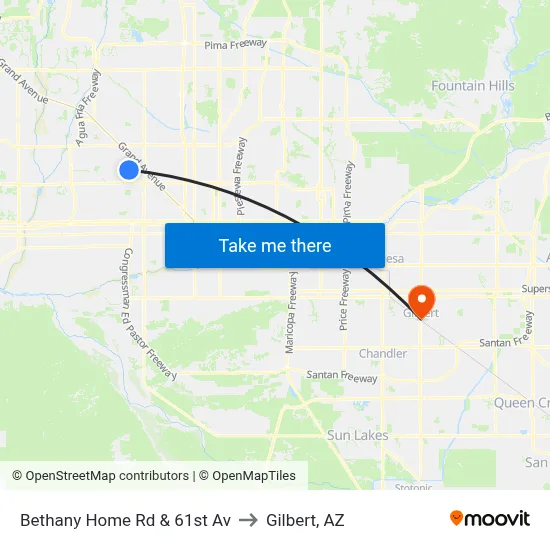 Bethany Home Rd & 61st Av to Gilbert, AZ map