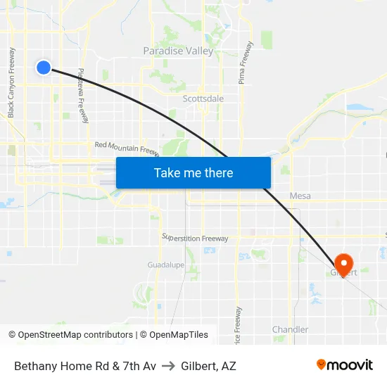 Bethany Home Rd & 7th Av to Gilbert, AZ map