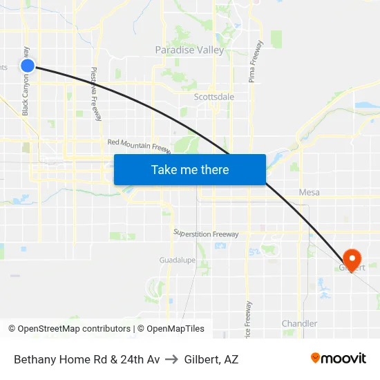 Bethany Home Rd & 24th Av to Gilbert, AZ map