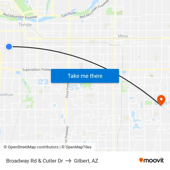 Broadway Rd & Cutler Dr to Gilbert, AZ map