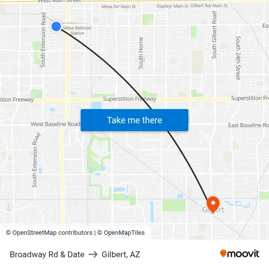 Broadway Rd & Date to Gilbert, AZ map