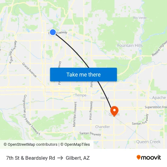 7th St & Beardsley Rd to Gilbert, AZ map