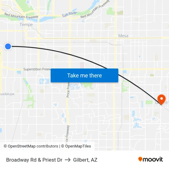 Broadway Rd & Priest Dr to Gilbert, AZ map