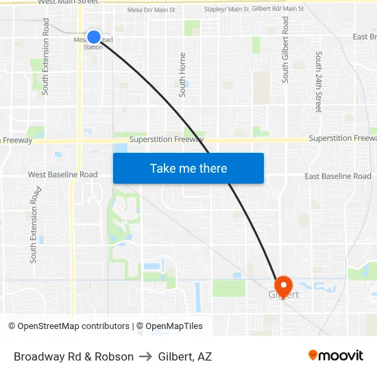 Broadway Rd & Robson to Gilbert, AZ map
