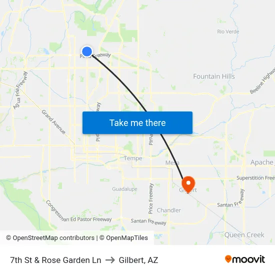 7th St & Rose Garden Ln to Gilbert, AZ map