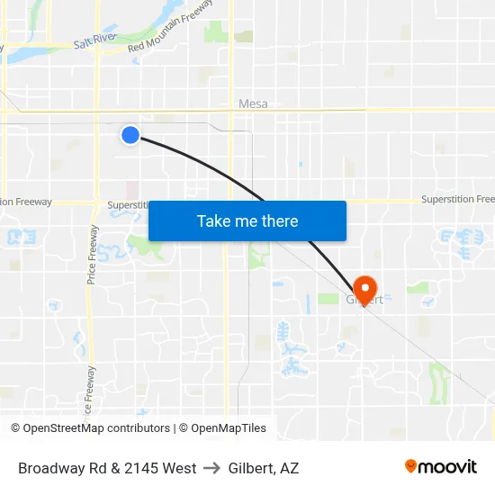 Broadway Rd & 2145 West to Gilbert, AZ map