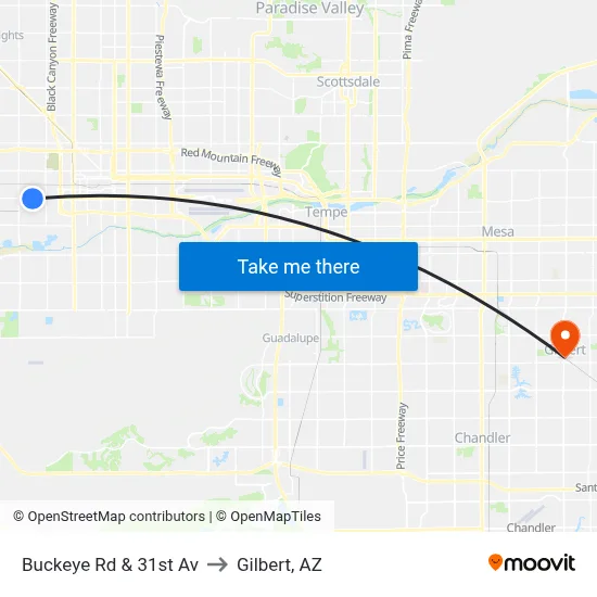 Buckeye Rd & 31st Av to Gilbert, AZ map