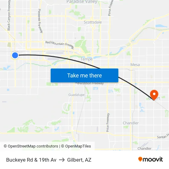 Buckeye Rd & 19th Av to Gilbert, AZ map