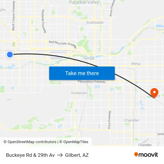 Buckeye Rd & 29th Av to Gilbert, AZ map