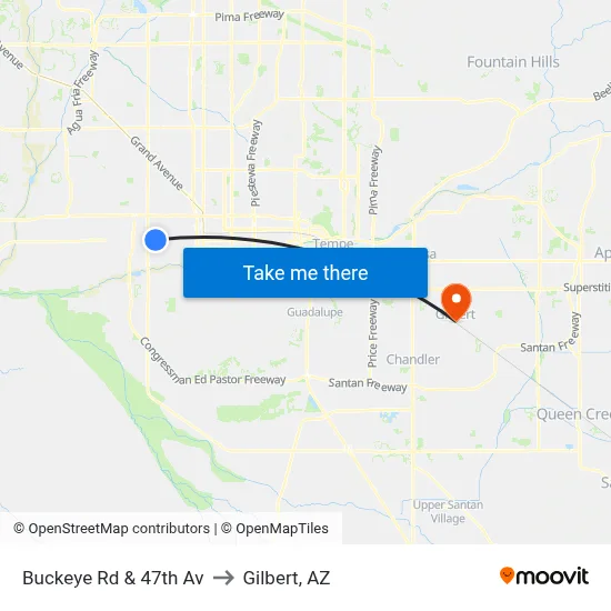 Buckeye Rd & 47th Av to Gilbert, AZ map