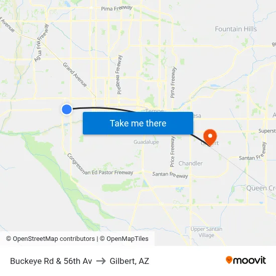 Buckeye Rd & 56th Av to Gilbert, AZ map