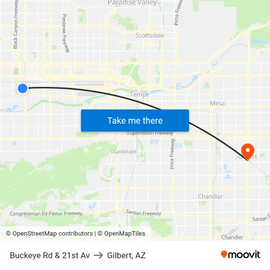 Buckeye Rd & 21st Av to Gilbert, AZ map