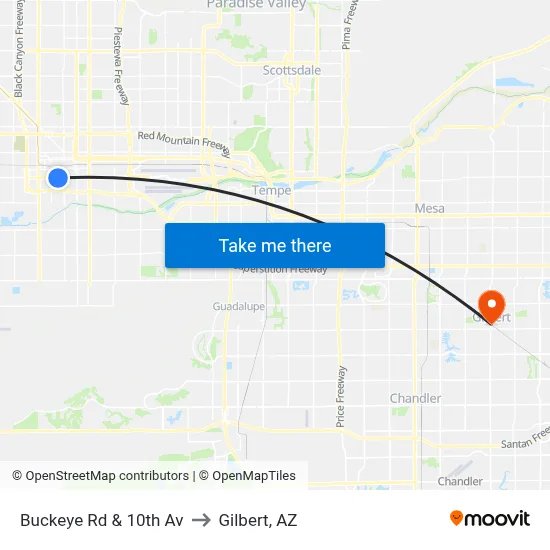Buckeye Rd & 10th Av to Gilbert, AZ map