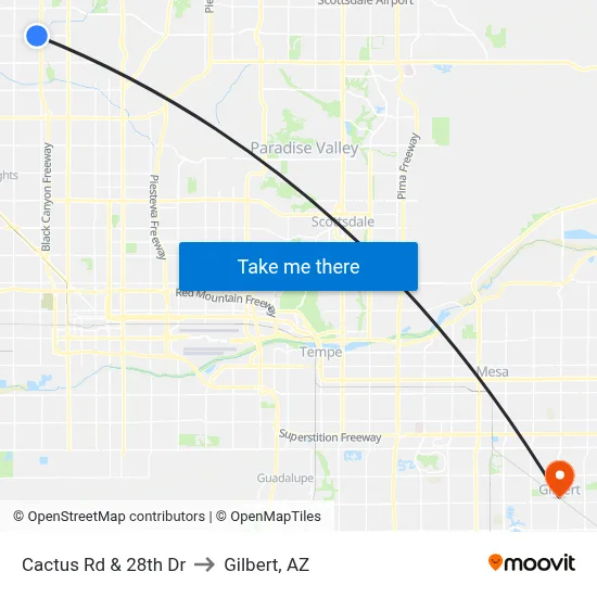 Cactus Rd & 28th Dr to Gilbert, AZ map
