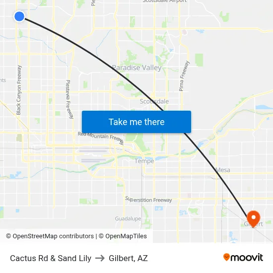 Cactus Rd & Sand Lily to Gilbert, AZ map