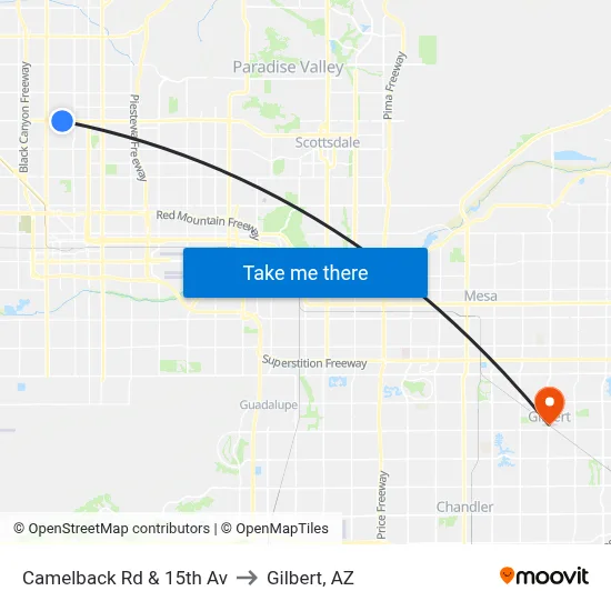 Camelback Rd & 15th Av to Gilbert, AZ map