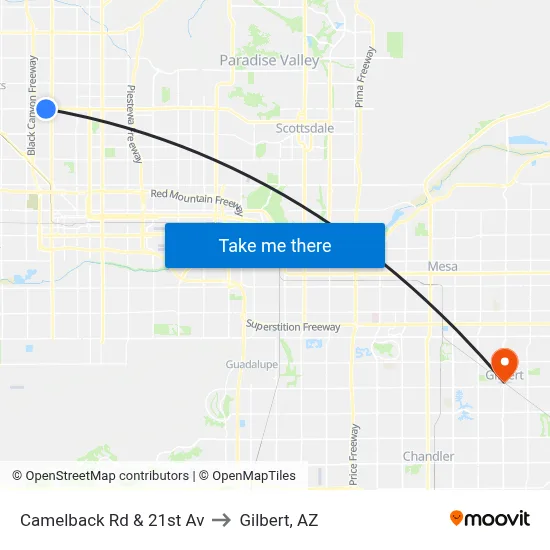 Camelback Rd & 21st Av to Gilbert, AZ map