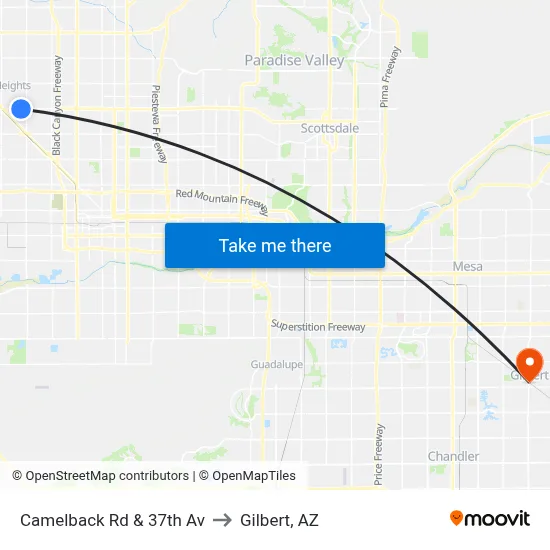 Camelback Rd & 37th Av to Gilbert, AZ map