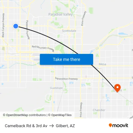 Camelback Rd & 3rd Av to Gilbert, AZ map