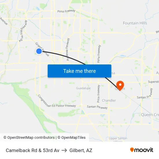 Camelback Rd & 53rd Av to Gilbert, AZ map