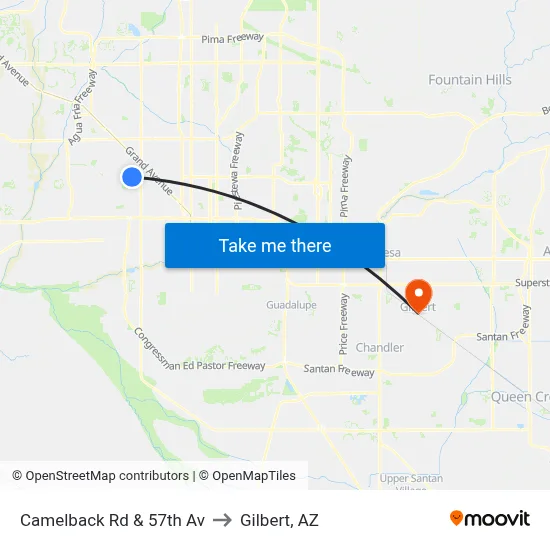 Camelback Rd & 57th Av to Gilbert, AZ map
