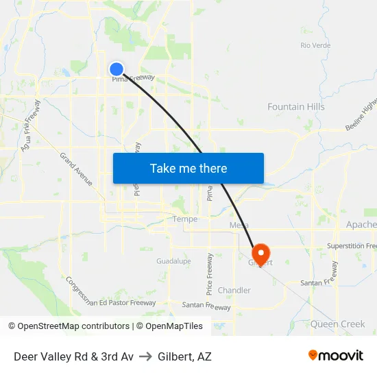 Deer Valley Rd & 3rd Av to Gilbert, AZ map