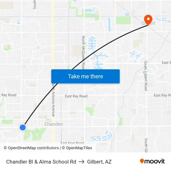 Chandler Bl & Alma School Rd to Gilbert, AZ map