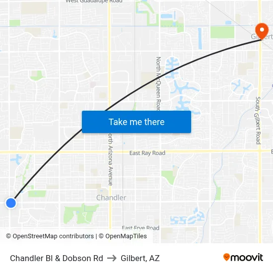 Chandler Bl & Dobson Rd to Gilbert, AZ map
